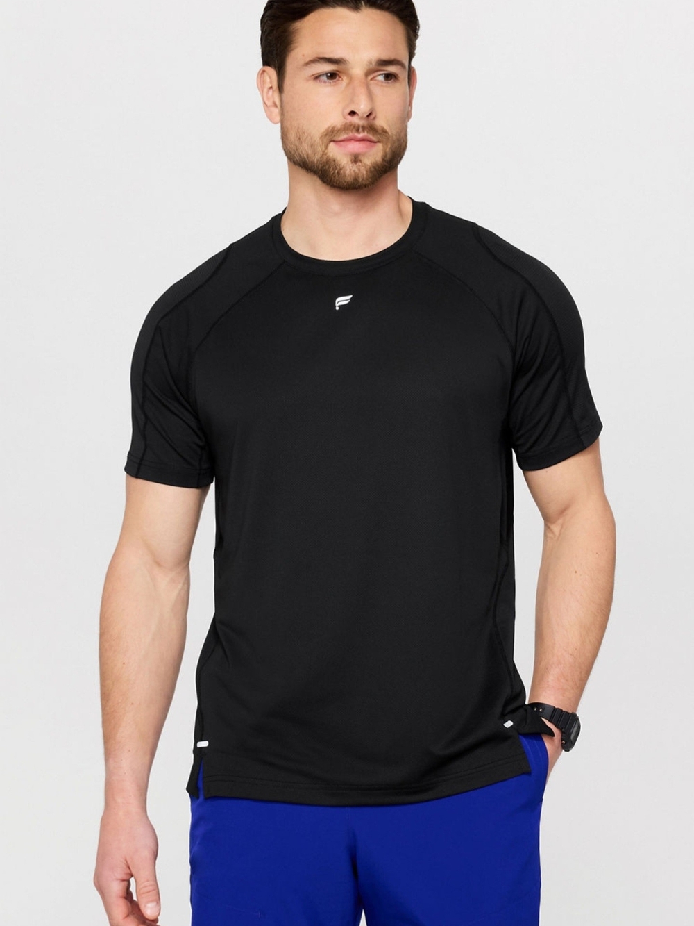 NWT Fabletics Men's 'The O2 Tee' Running Shirt, Black, Size: Large
